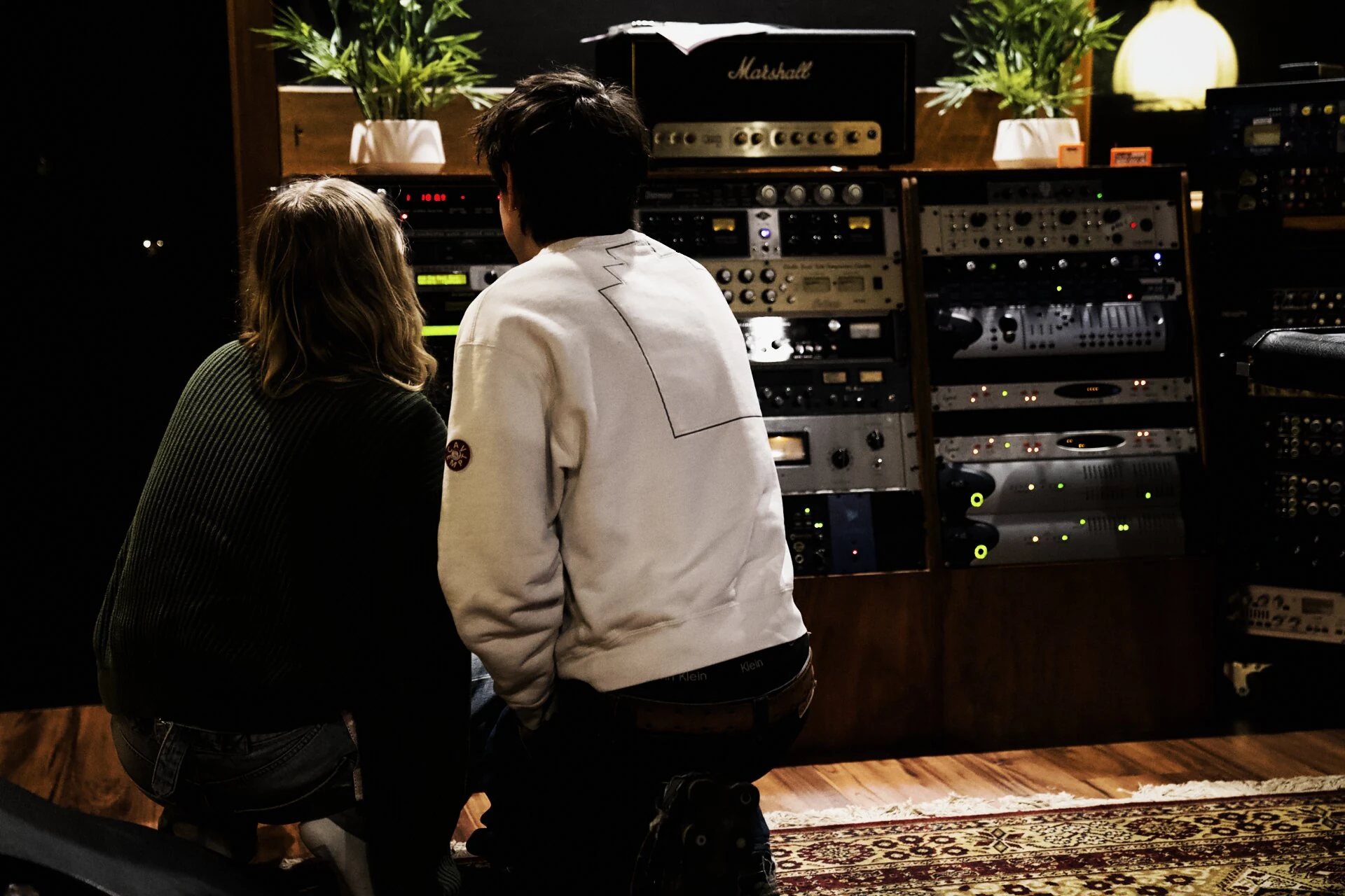 Artists listening back at the outboard racks at The Avenue Recording Studio, Cheltenham Melbourne