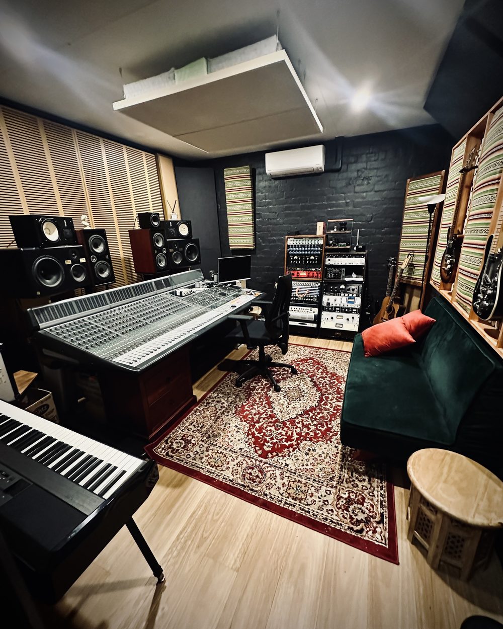 Studio C mixing, mastering and production room with console, monitors and outboard at The Avenue Recording Studio, Bayside Melbourne