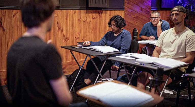 Students in an Academy of Audio class at The Avenue Recording Studio, Cheltenham Melbourne